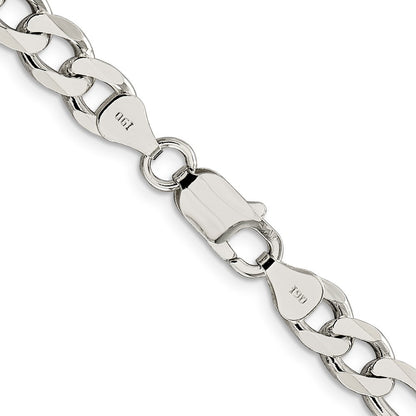 Sterling Silver 7.25mm Pav� Flat Figaro Chain Necklace 24"