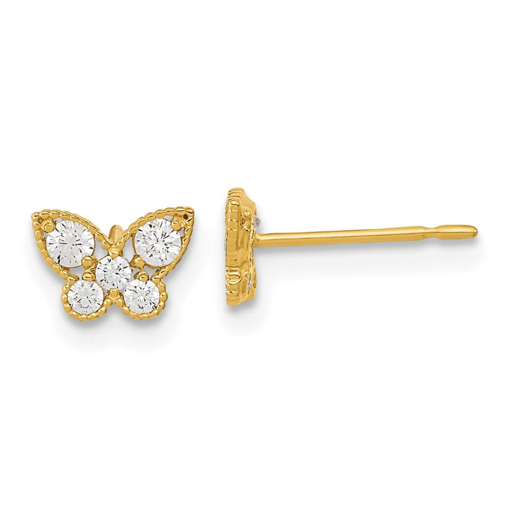 14k Yellow Gold Kids CZ Butterfly Button Stud Earrings