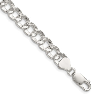 Sterling Silver 7.6mm Hammered Curb Chain Necklace 24"