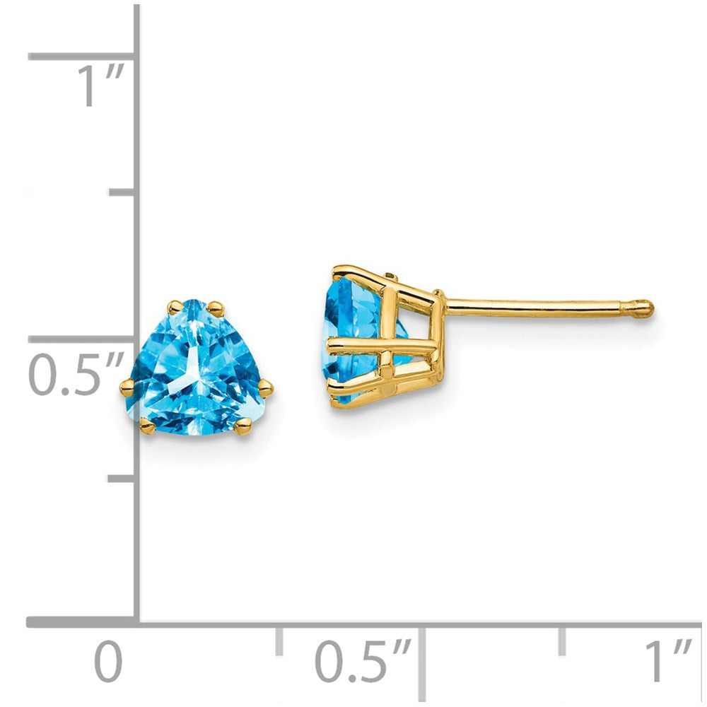 14k Yellow Gold 6mm Trillion Blue Topaz Stud Earrings