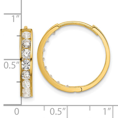 14k Yellow Gold Polished Cubic Zirconia 4x20mm Huggie Hoop Earrings