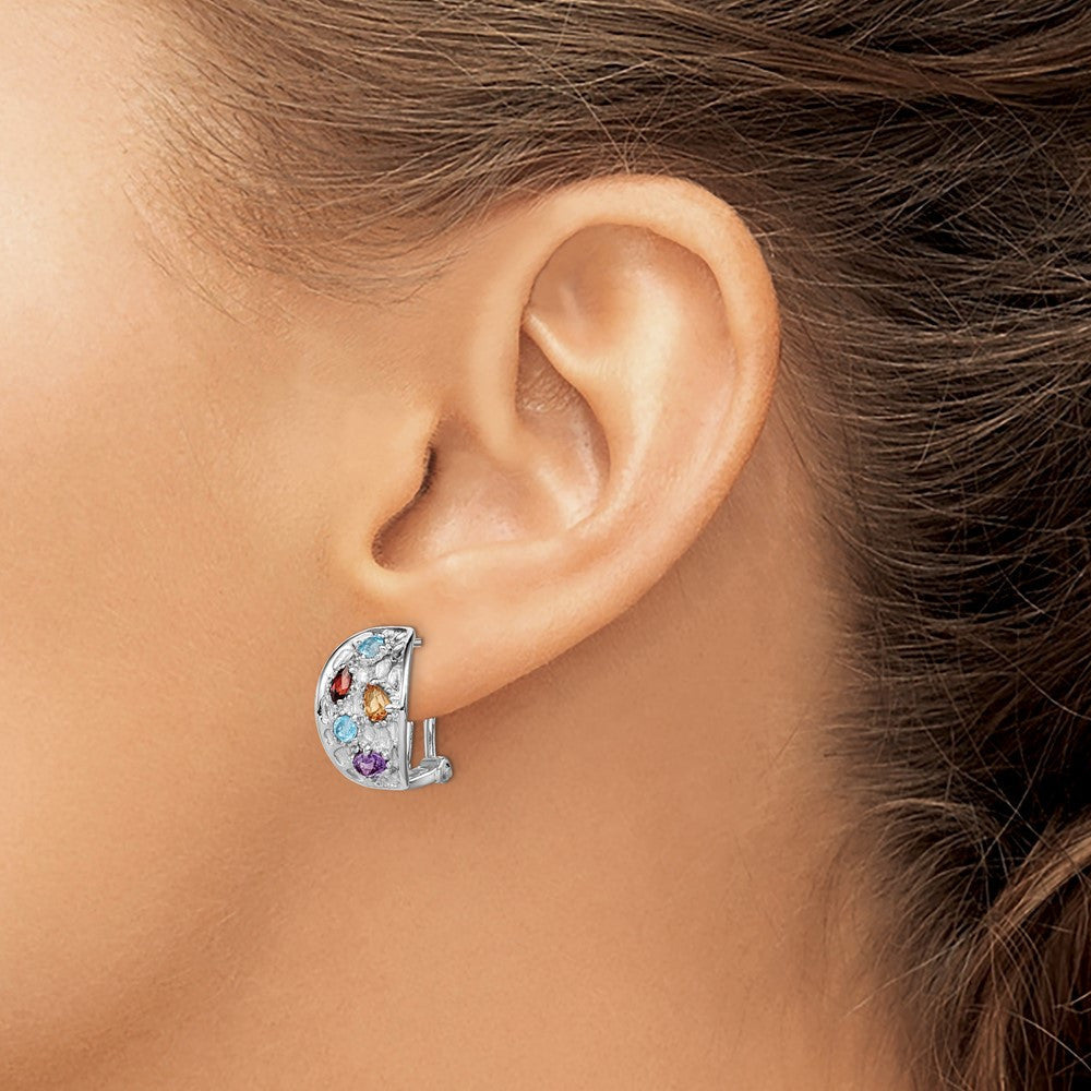 Sterling Silver Amethyst Blue Topaz Garnet Citrine Omega Back Stud Earrings