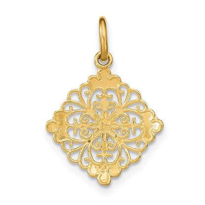 14k Yellow Gold w/Rhodium and D/C Filigree Medallion Charm Pendant
