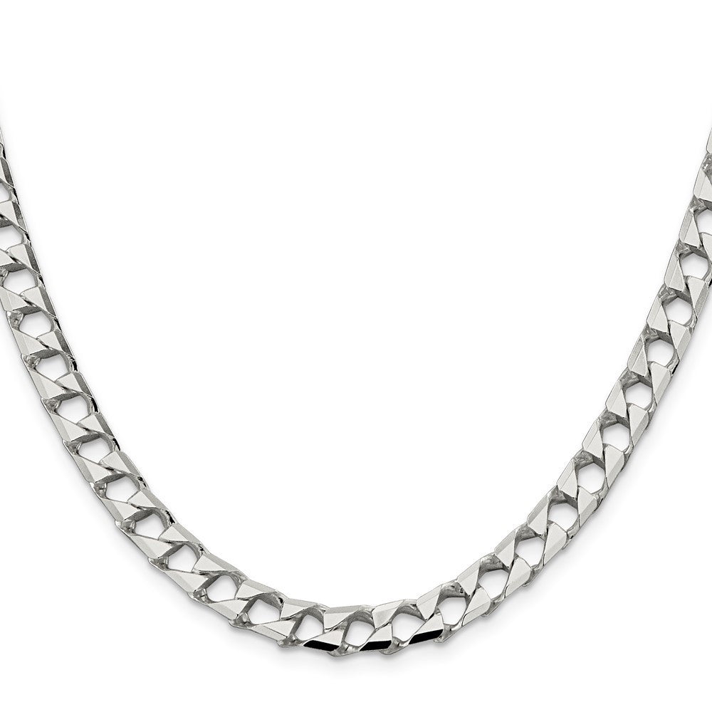 Sterling Silver 7.2mm Diamond-Cut Square Curb Chain Necklace 22"