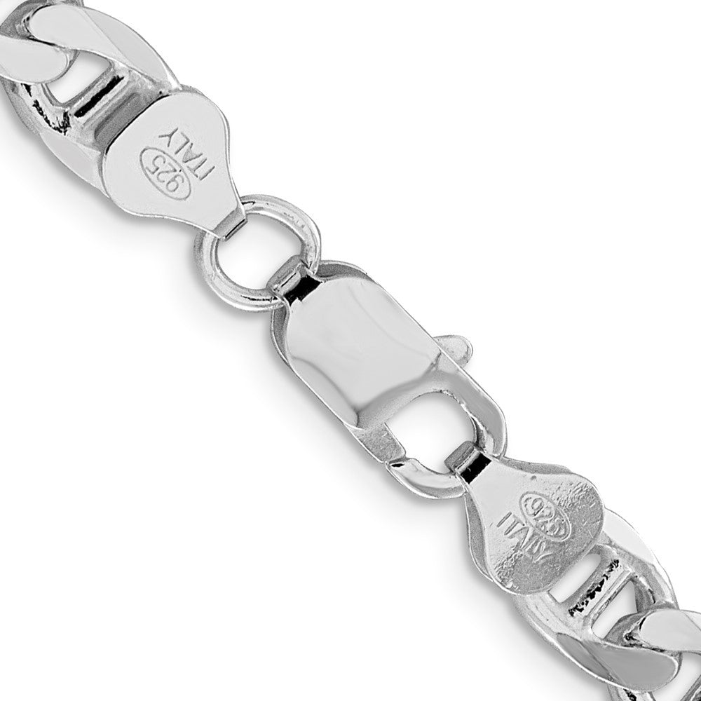 Sterling Silver 7.4mm Diamond-Cut Flat Anchor Curb Chain Necklace 22"