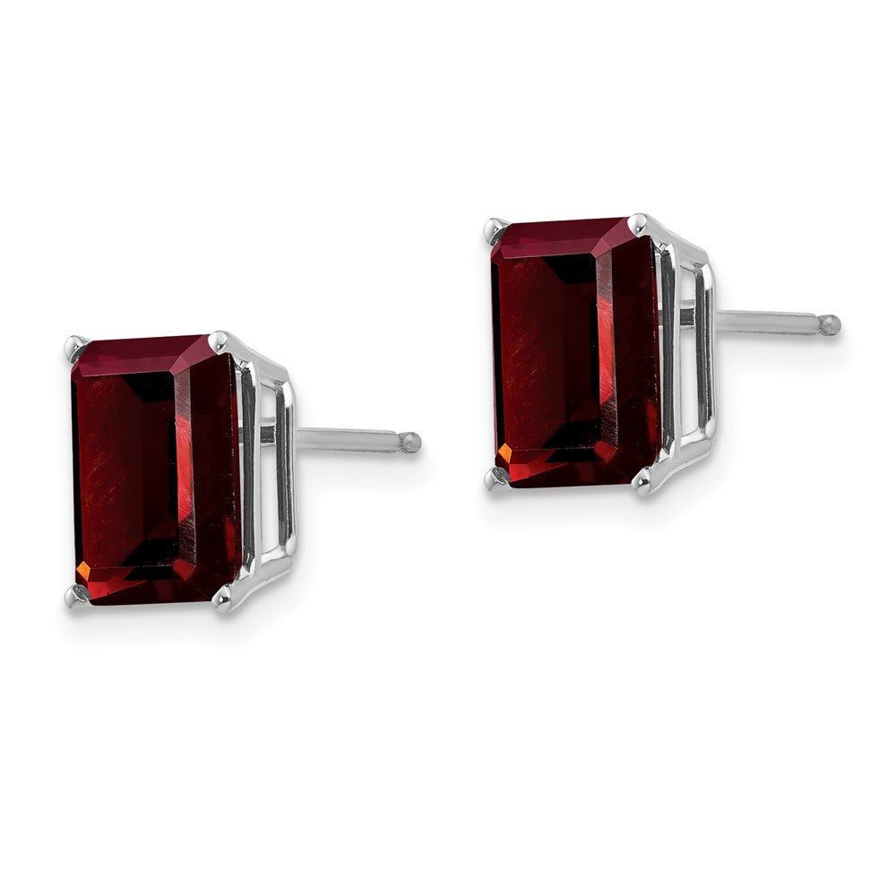 14k White Gold 9x7mm Emerald Cut Garnet Stud Earrings