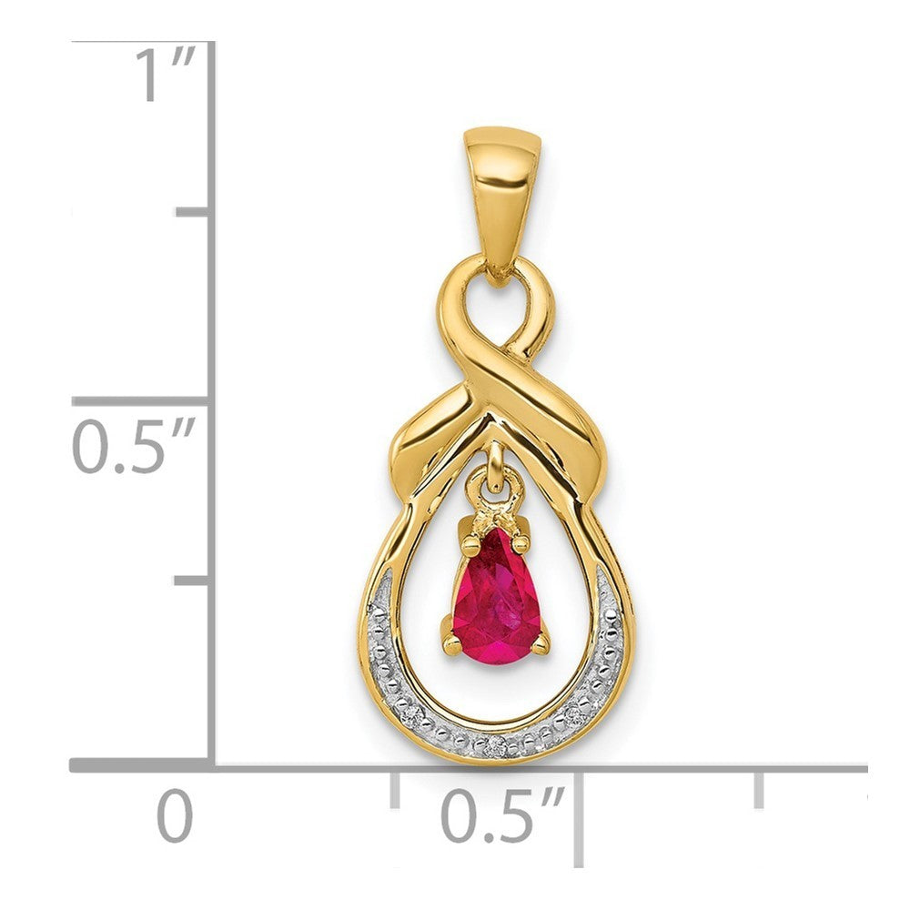14k Yellow Gold Pear Ruby and Diamond Dangle Pendant
