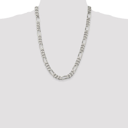 Sterling Silver 9mm Figaro Chain Necklace 24"