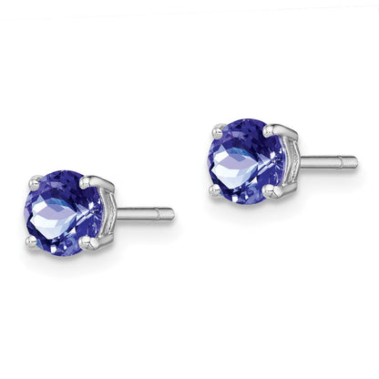 Sterling Silver Rhodium-plated Round Tanzanite Stud Earrings