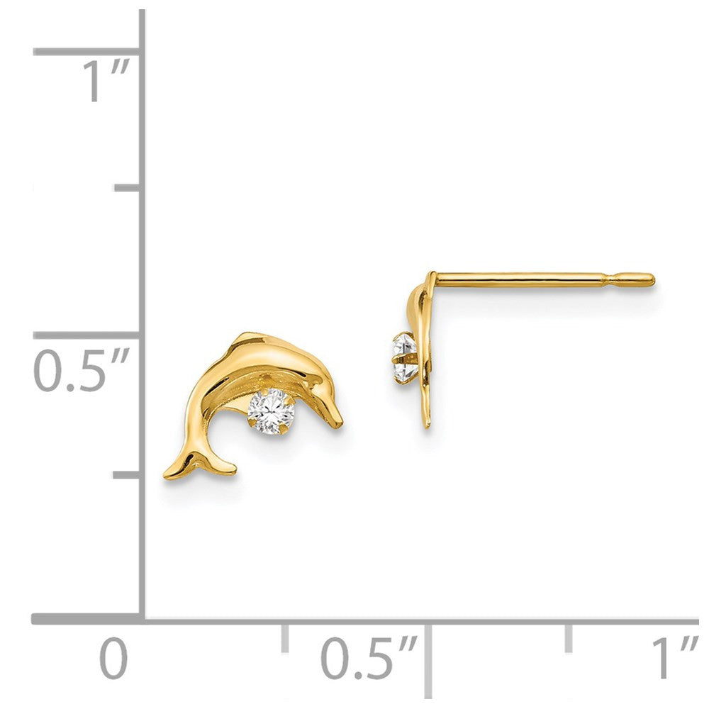 14k Yellow Gold Cubic Zirconia Children's Dolphin Stud Earrings