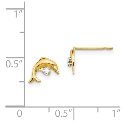 14k Yellow Gold Cubic Zirconia Children's Dolphin Stud Earrings