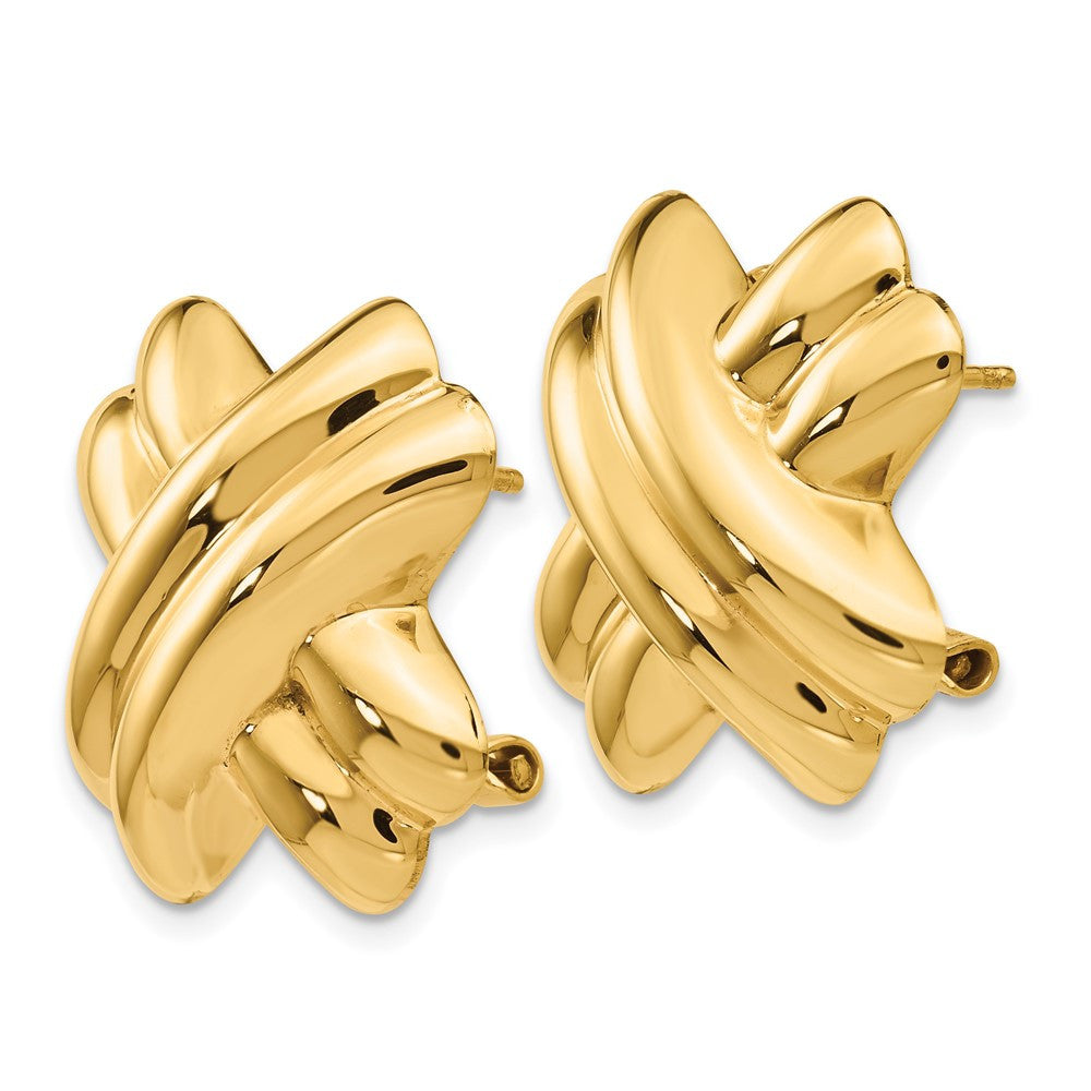 14k Yellow Gold Polished X Omega Back Stud Earrings