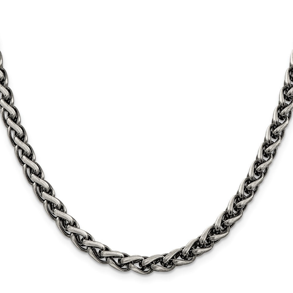 Sterling Silver Antiqued 6mm Round Spiga Chain Necklace 22"
