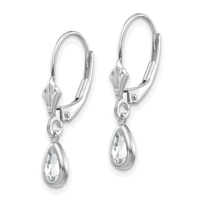 14k White Gold 6x4mm White Topaz/April Dangle Earrings