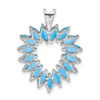 Sterling Silver Rhodium Marquise Swiss Blue Topaz Heart Pendant
