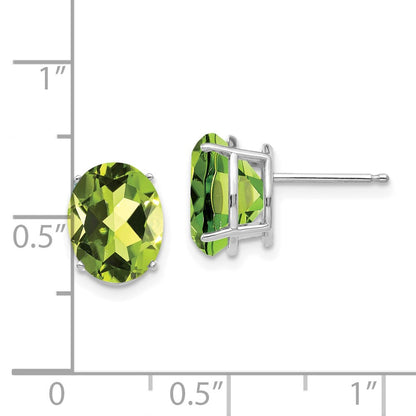 14k White Gold 10x8mm Oval Peridot Stud Earrings