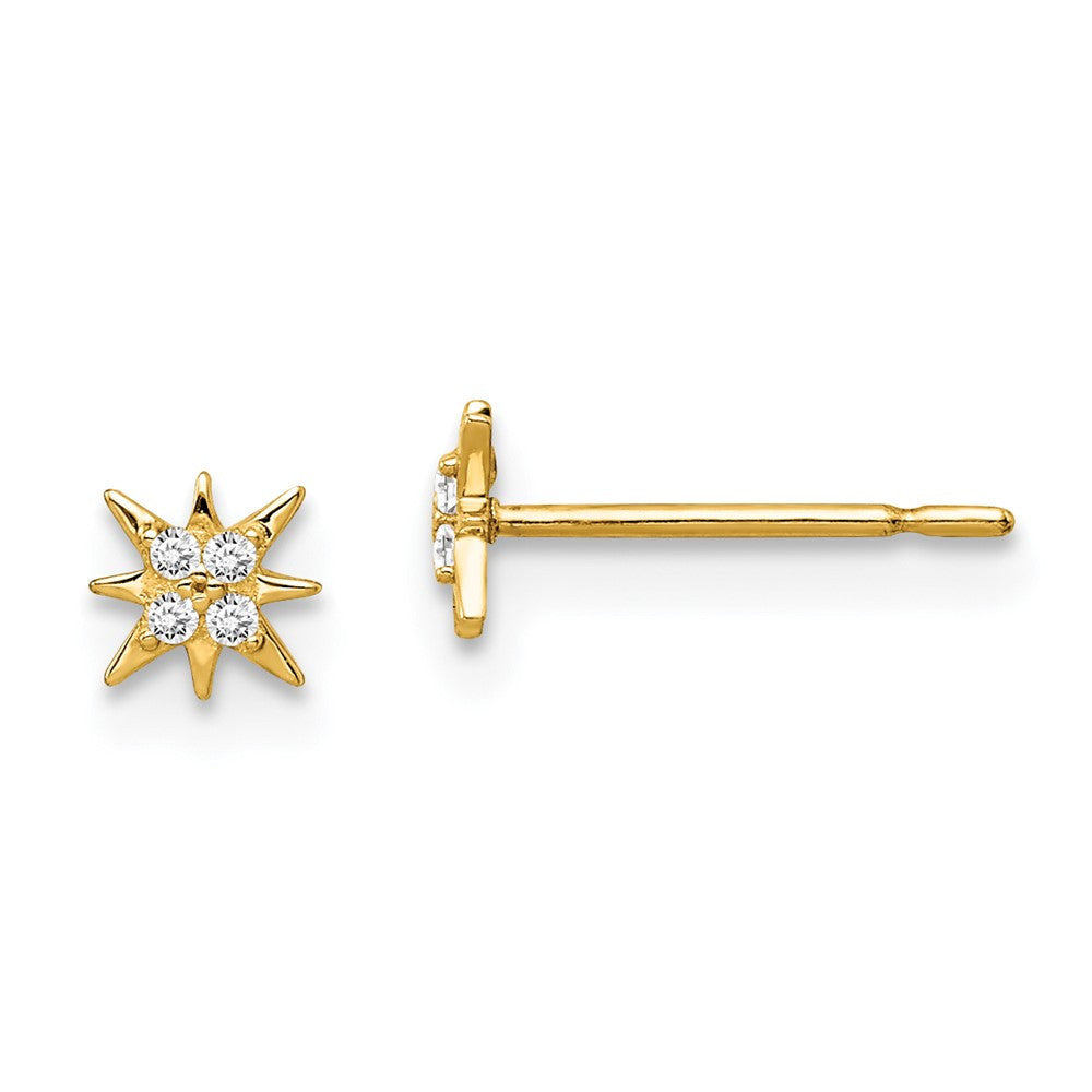 14k Yellow Gold CZ Star Button Stud Earrings