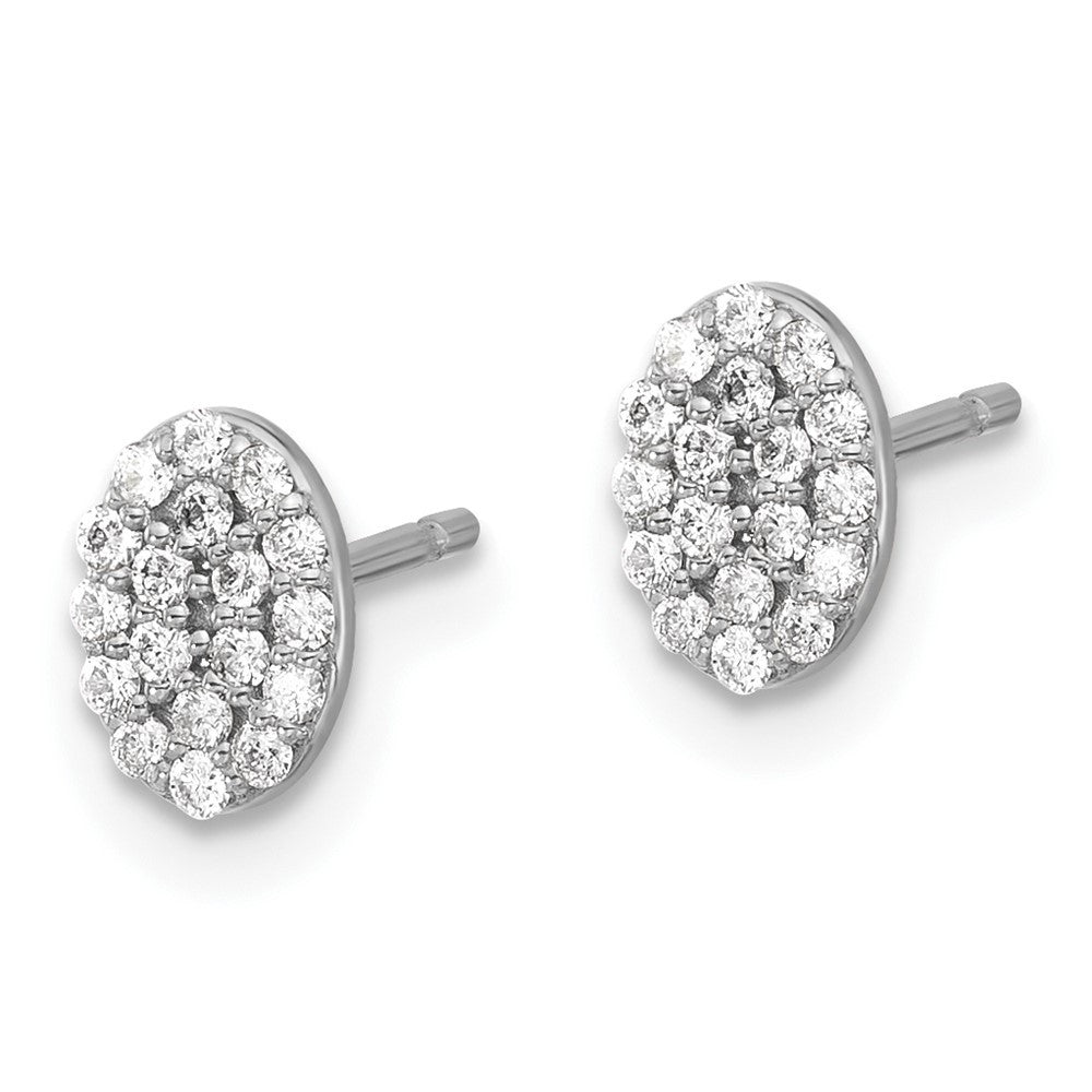 14k White Gold Diamond Cluster Oval Stud Earrings