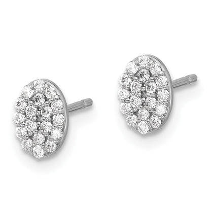 14k White Gold Diamond Cluster Oval Stud Earrings
