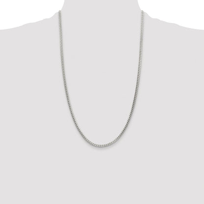 Sterling Silver 3.1mm Diamond-Cut Square Franco Chain Necklace 26"
