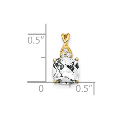 14k Yellow Gold Checkerboard White Topaz and Diamond Pendant