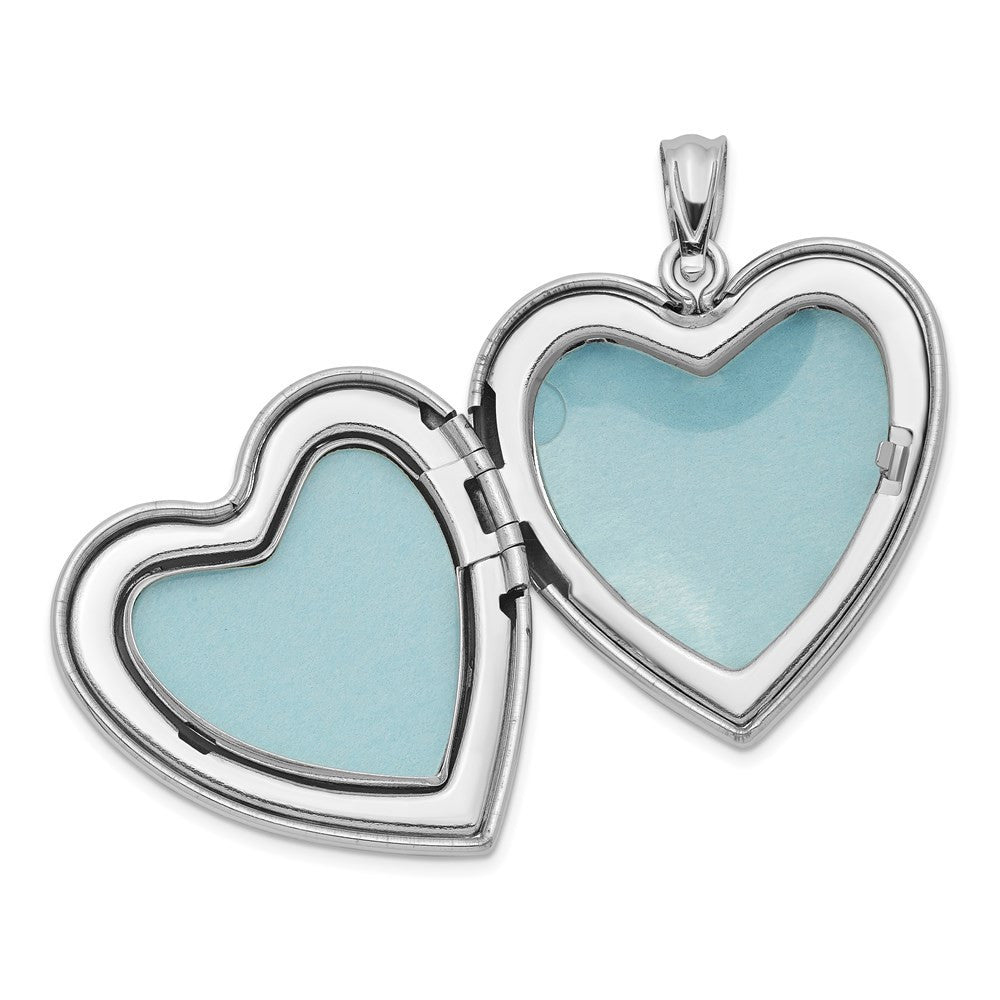 Sterling Silver Rhodium-plated 24mm Scrolled Heart Family Locket Pendant