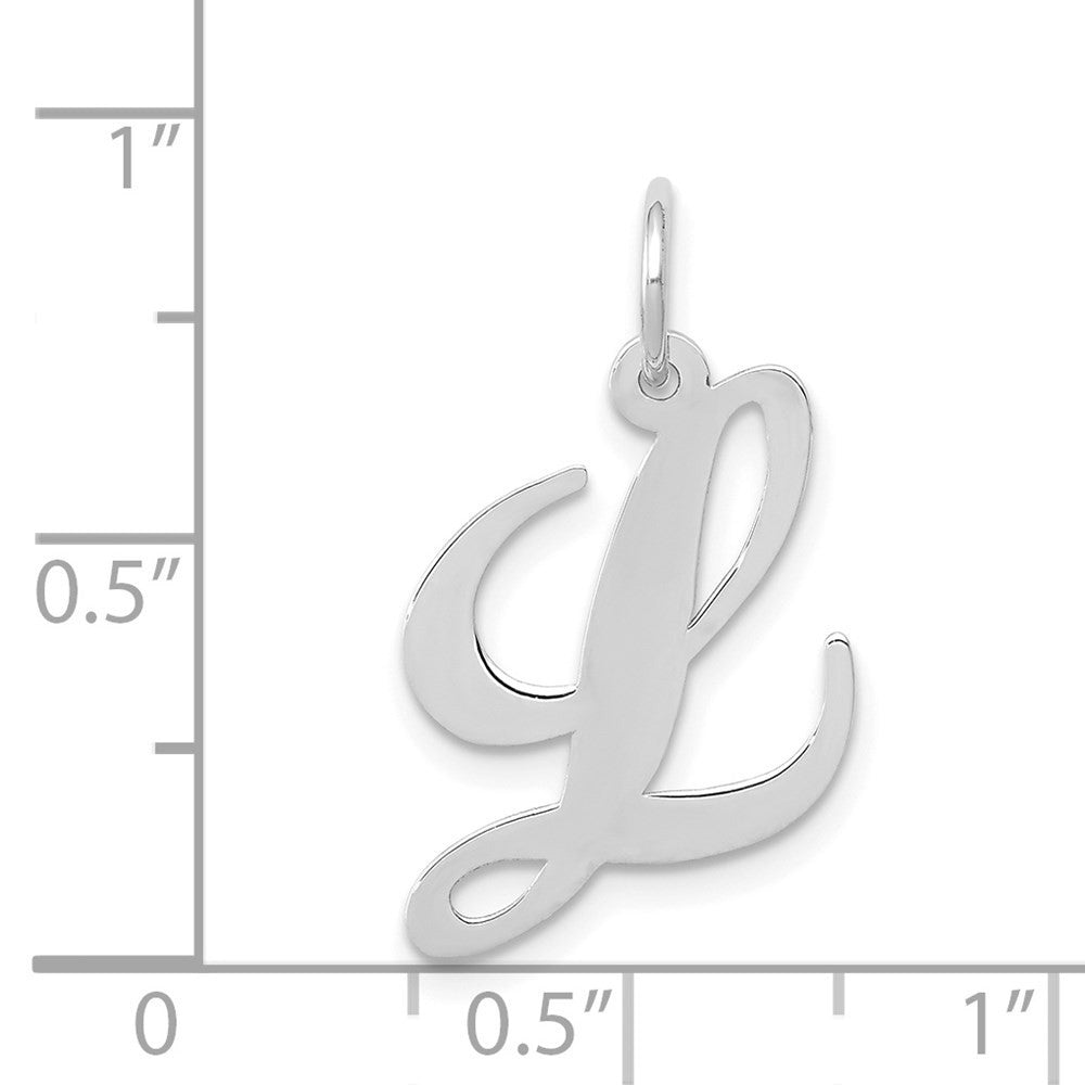 14k White Gold Medium Fancy Script Letter L Initial Charm Pendant
