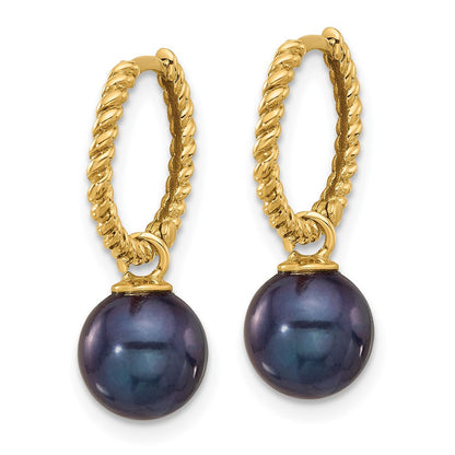 14k Yellow Gold Black & Freshwater Cultured Pearl Removable Dangle Hoop Earrings