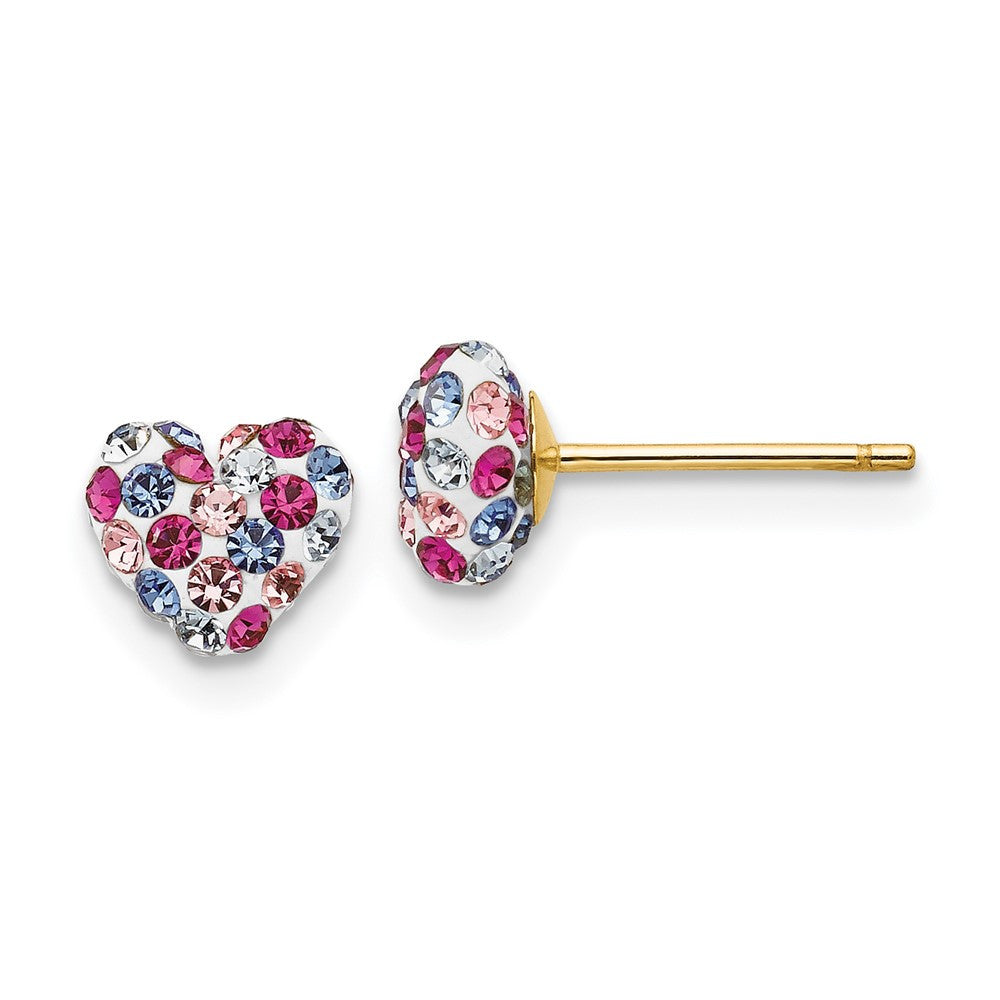 14k Yellow Gold Multi-colored Crystal 6mm Heart Stud Earrings