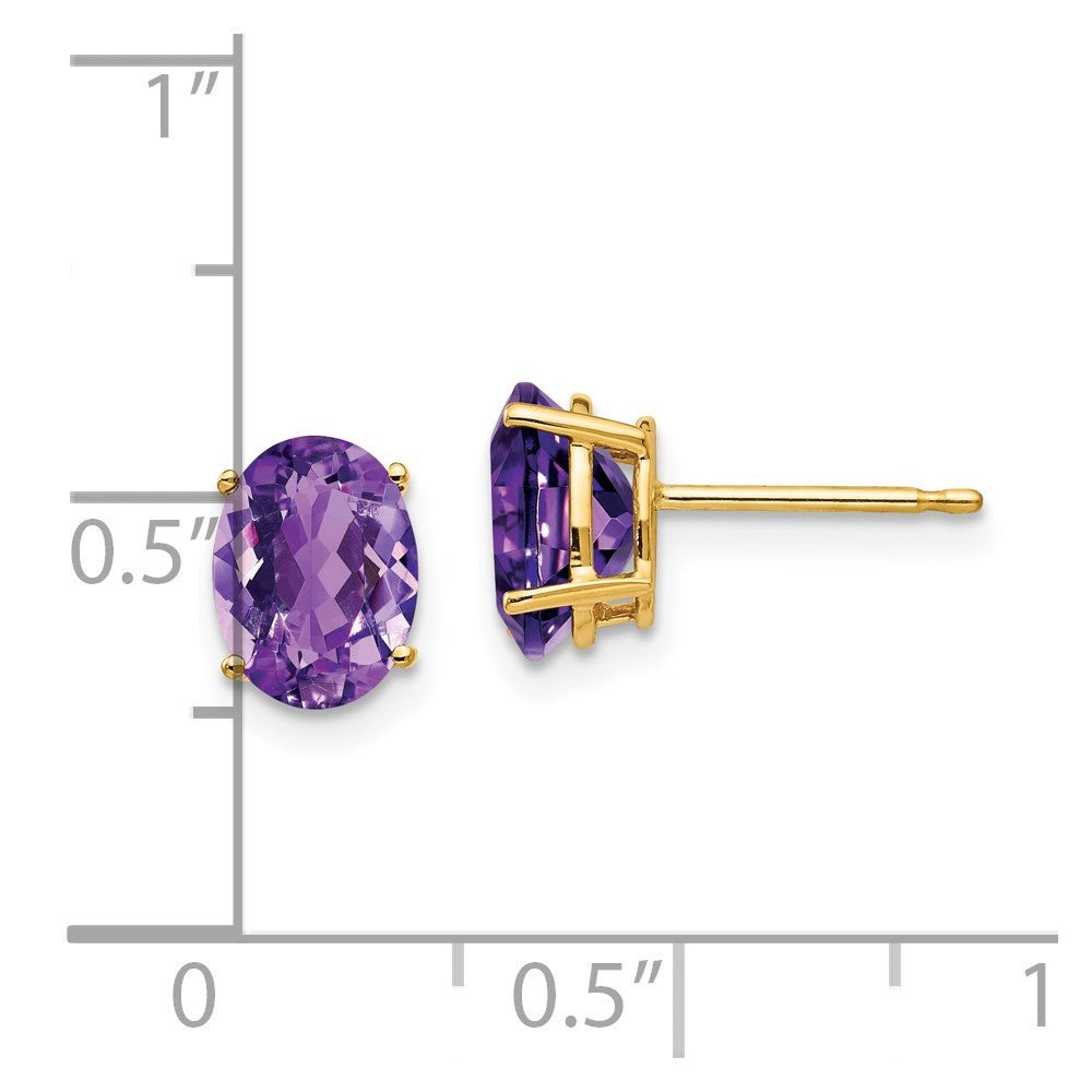 14k Yellow Gold 8x6mm Oval Amethyst Stud Earrings