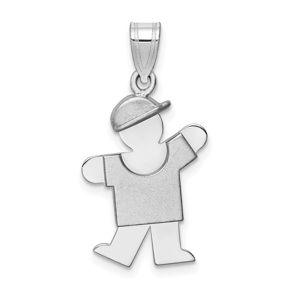 14k White Gold Small Boy Hat on Left Engravable Charm Pendant