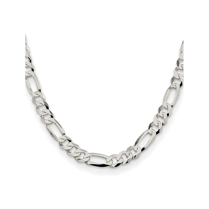 Sterling Silver 8.5mm Lightweight Flat Figaro Chain Necklace 24"
