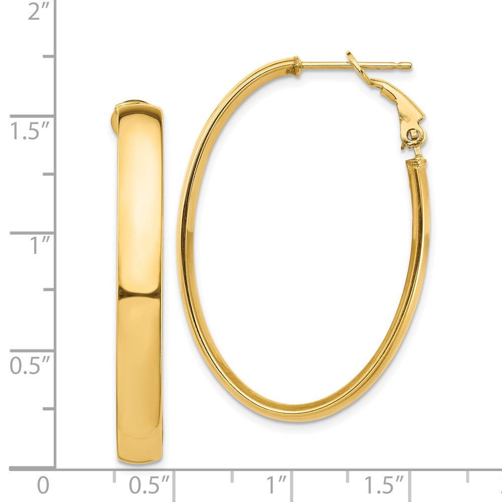 14k Yellow Gold High Polished 5mm Omega Back Oval Hoop Earrings