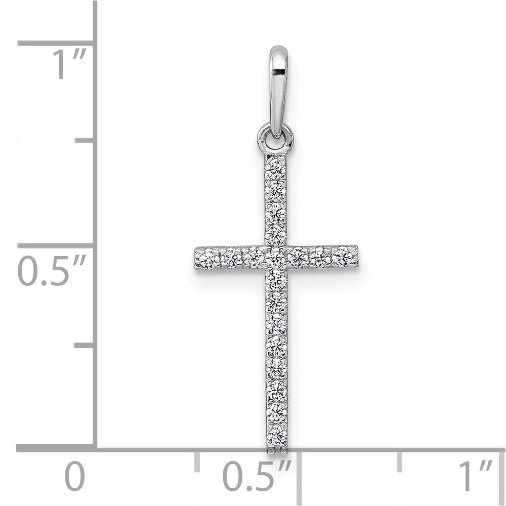 14k White Gold Polished CZ Cross Pendant