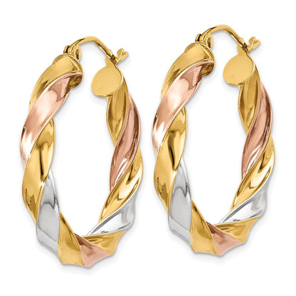 14k Tri-color Gold Light Twisted Hoop Earrings