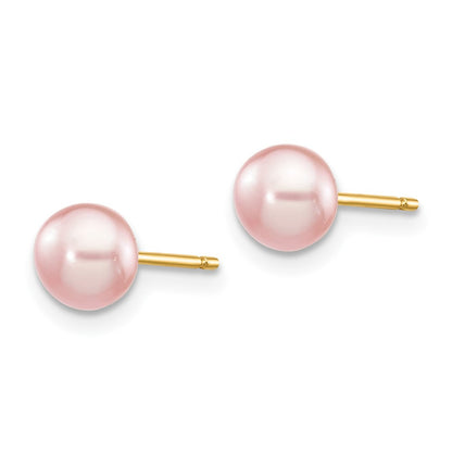 14k Yellow Gold 5-6mm Pink Button Freshwater Cultured Pearl Stud Earrings