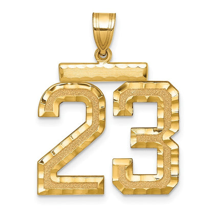 14k Yellow Gold Large Brushed Diamond-cut Number 23 Charm Pendant