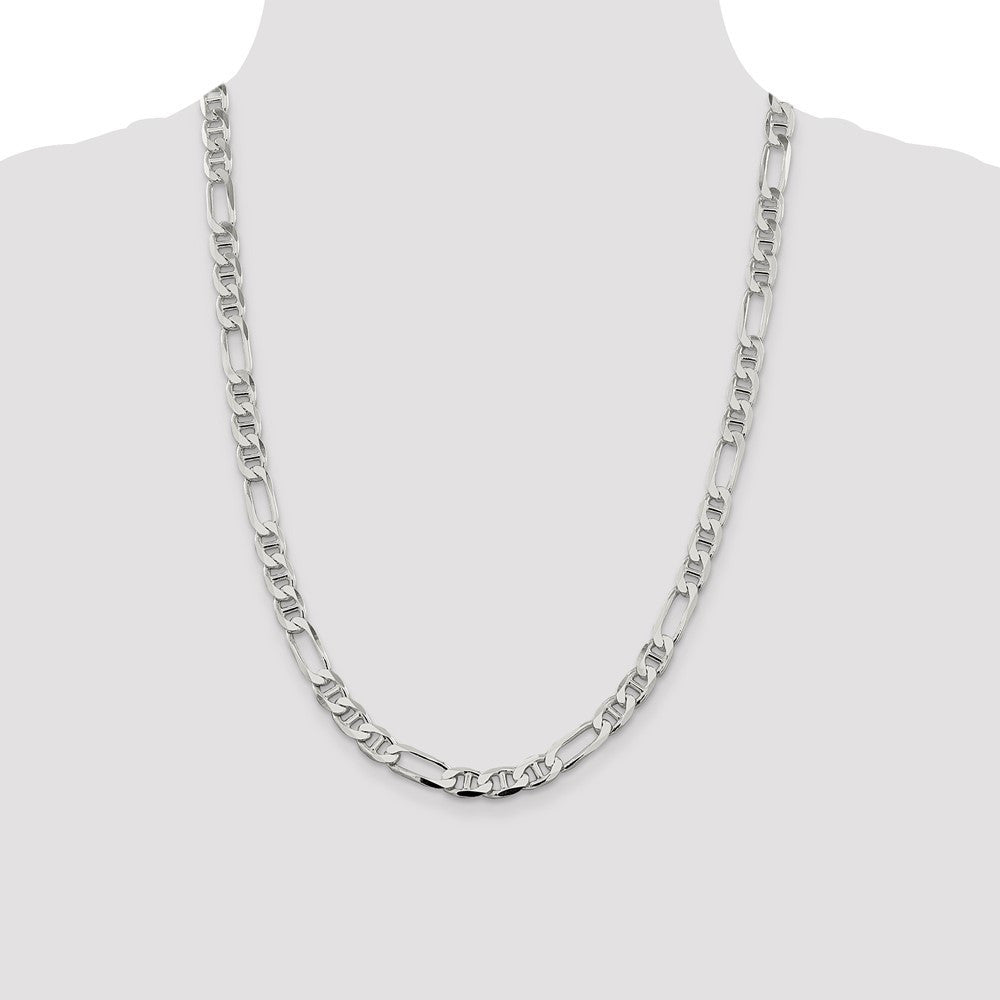 Sterling Silver 7.5mm Figaro Anchor Chain Necklace 24"
