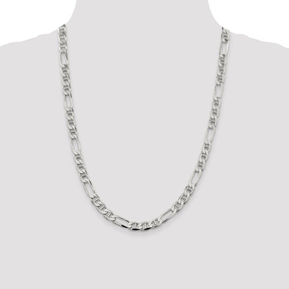 Sterling Silver 7.5mm Figaro Anchor Chain Necklace 24"