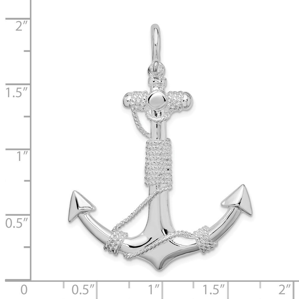 Sterling Silver Rhodium-Plated Polished Anchor with Rope Pendant