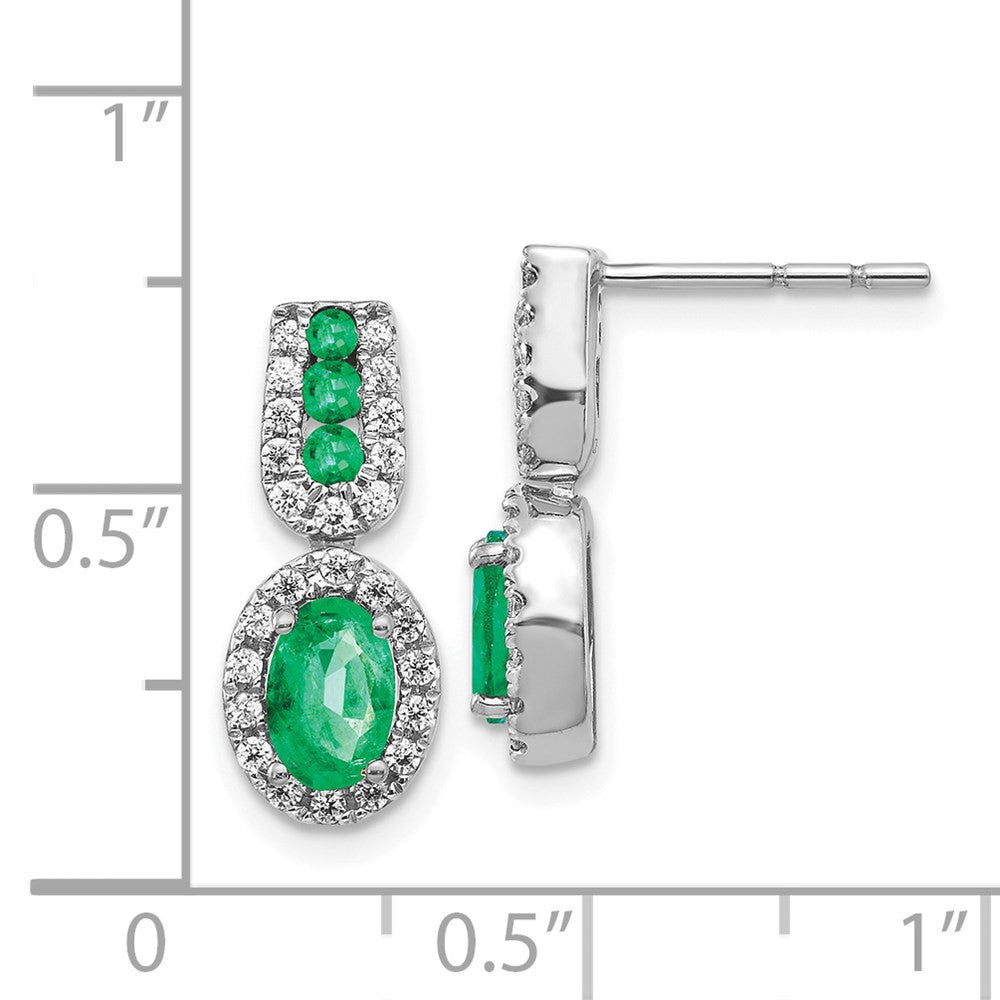 14k White Gold 1/3Ct Diamond and Emerald Drop & Dangle Earrings