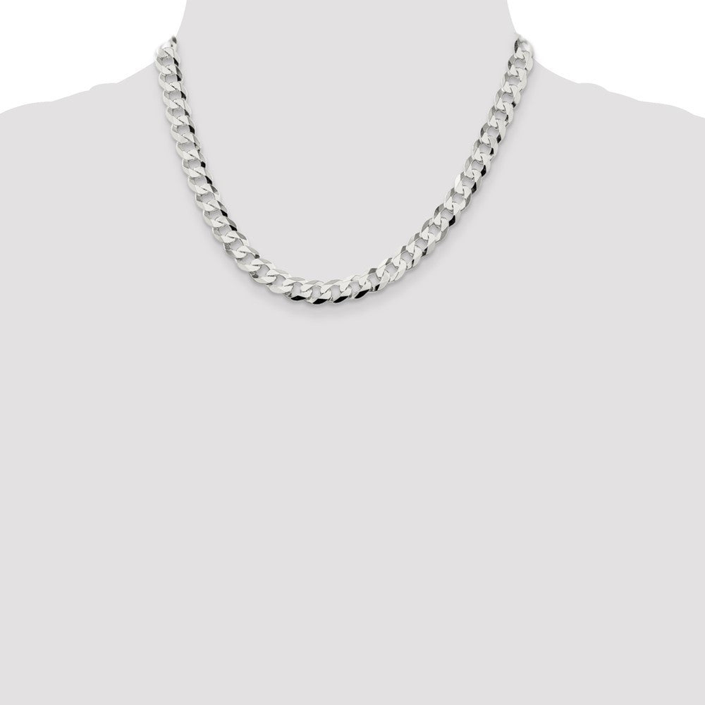 Sterling Silver 8.5mm Flat Curb Chain Necklace 18"