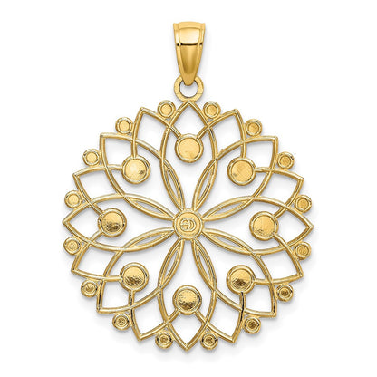 14k Yellow Gold and White Rhodium Diamond-cut Flower Pendant
