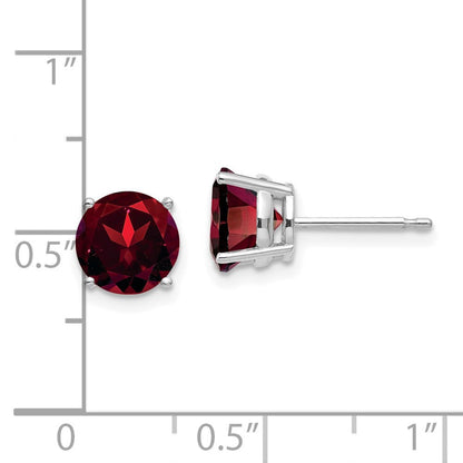 14k White Gold 7mm Garnet Stud Earrings