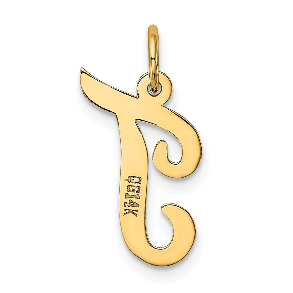 14k Yellow Gold Medium Script Letter T Initial Charm Pendant
