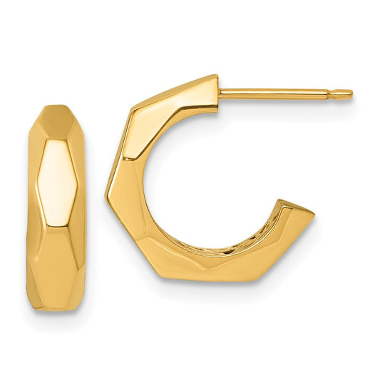 14k Yellow Gold Polished Hollow Geometric C-Hoop Earrings