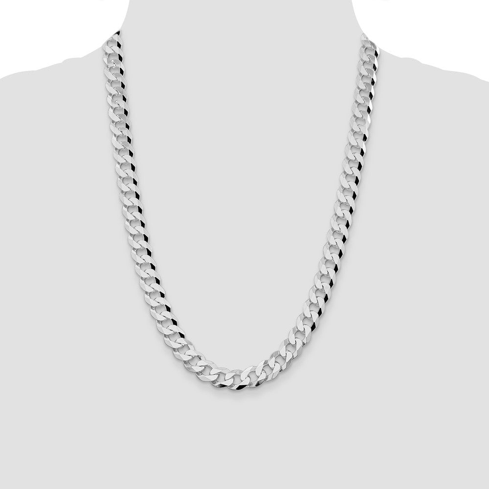 Sterling Silver Rhodium-plated 10.6mm Beveled Curb Chain Necklace 24"