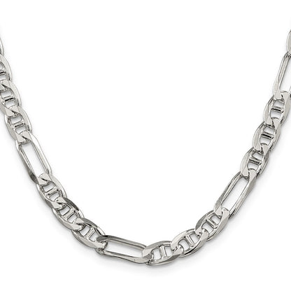 Sterling Silver 6.5mm Figaro Anchor Chain Necklace 22"