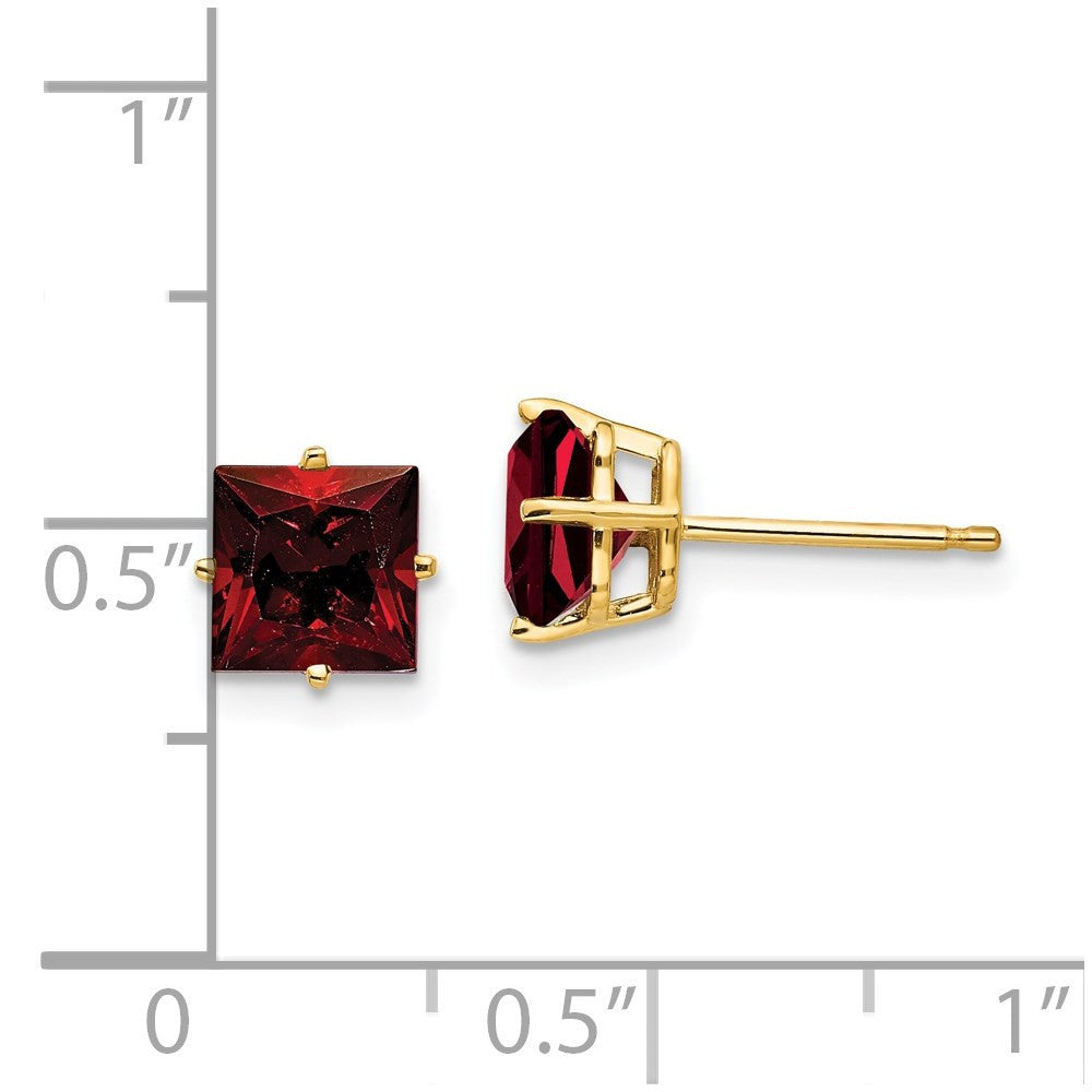 14k Yellow Gold 6mm Princess Cut Garnet Stud Earrings