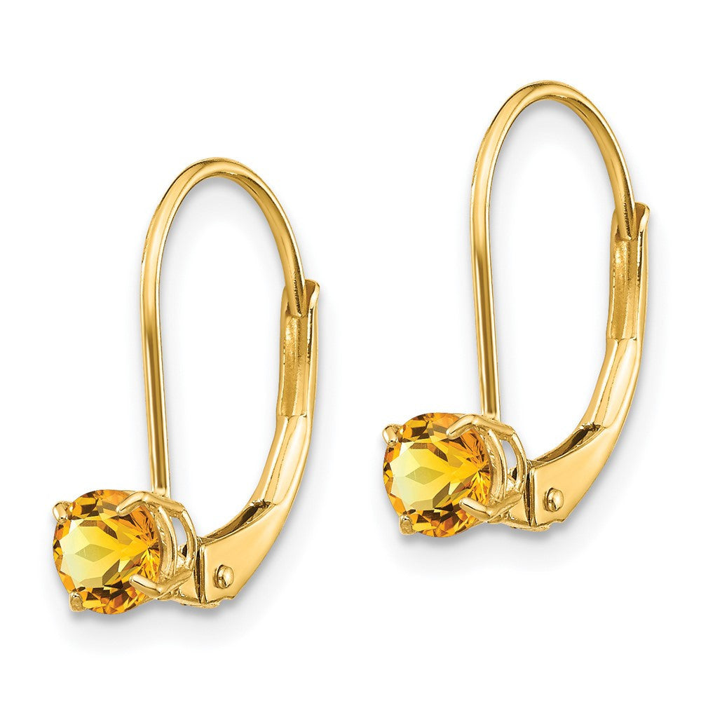 14k Yellow Gold 4mm Round November/Citrine Leverback Dangle Earrings